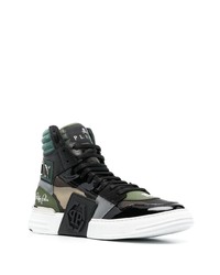 Baskets montantes en cuir camouflage vert foncé Philipp Plein