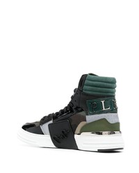 Baskets montantes en cuir camouflage vert foncé Philipp Plein