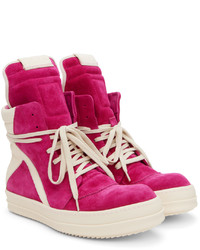 Baskets montantes en cuir fuchsia Rick Owens