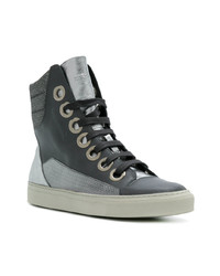 Baskets montantes en cuir gris foncé Raf Simons