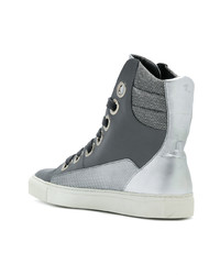 Baskets montantes en cuir gris foncé Raf Simons