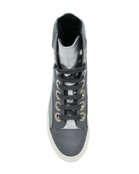 Baskets montantes en cuir gris foncé Raf Simons