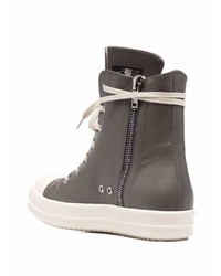 Baskets montantes en cuir gris foncé Rick Owens