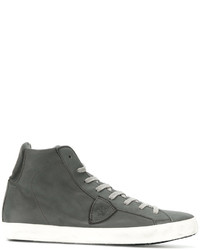 Baskets montantes en cuir gris foncé Philippe Model