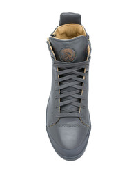 Baskets montantes en cuir gris foncé Diesel