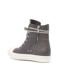 Baskets montantes en cuir gris foncé Rick Owens