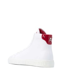 Baskets montantes en cuir imprimées blanc et rouge Philipp Plein