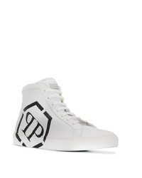 Baskets montantes en cuir imprimées blanches et noires Philipp Plein