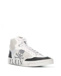 Baskets montantes en cuir imprimées blanches et noires Philipp Plein