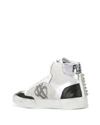 Baskets montantes en cuir imprimées blanches et noires Philipp Plein