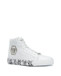 Baskets montantes en cuir imprimées blanches et noires Philipp Plein