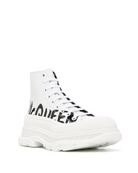 Baskets montantes en cuir imprimées blanches et noires Alexander McQueen