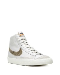 Baskets montantes en cuir imprimées blanches Nike