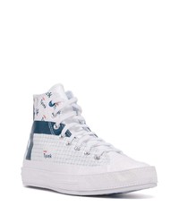 Baskets montantes en cuir imprimées blanches Converse