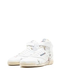 Baskets montantes en cuir imprimées blanches Reebok