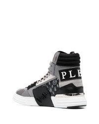 Baskets montantes en cuir imprimées grises Philipp Plein