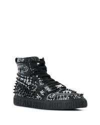 Baskets montantes en cuir imprimées noires et blanches Philipp Plein