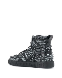 Baskets montantes en cuir imprimées noires et blanches Philipp Plein