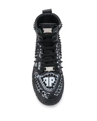 Baskets montantes en cuir imprimées noires et blanches Philipp Plein