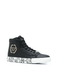 Baskets montantes en cuir imprimées noires et blanches Philipp Plein