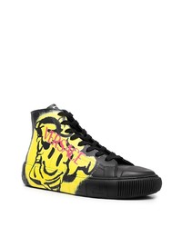 Baskets montantes en cuir imprimées noires Versace