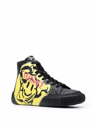 Baskets montantes en cuir imprimées noires Versace