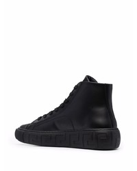 Baskets montantes en cuir imprimées noires Versace