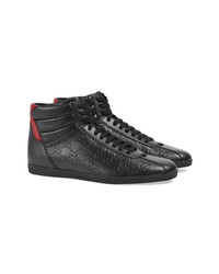 Baskets montantes en cuir imprimées noires Gucci