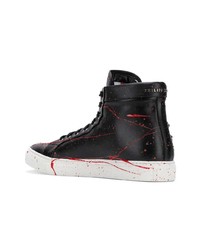 Baskets montantes en cuir imprimées noires Philipp Plein