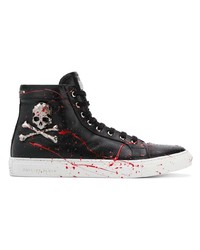 Baskets montantes en cuir imprimées noires Philipp Plein