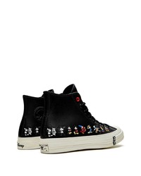 Baskets montantes en cuir imprimées noires Converse