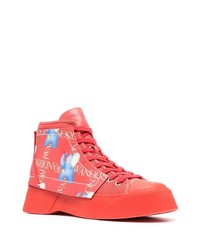 Baskets montantes en cuir imprimées rouges JW Anderson