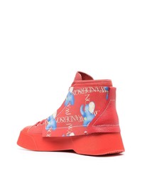 Baskets montantes en cuir imprimées rouges JW Anderson