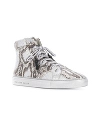 Baskets montantes en cuir imprimées serpent argentées Philipp Plein