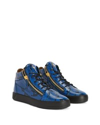 Baskets montantes en cuir imprimées serpent bleues Giuseppe Zanotti