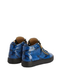 Baskets montantes en cuir imprimées serpent bleues Giuseppe Zanotti