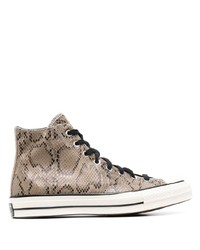 Baskets montantes en cuir imprimées serpent marron clair Converse