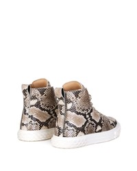 Baskets montantes en cuir imprimées serpent marron clair Giuseppe Zanotti