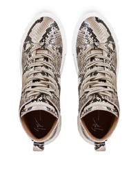 Baskets montantes en cuir imprimées serpent marron clair Giuseppe Zanotti