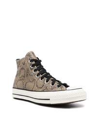 Baskets montantes en cuir imprimées serpent marron Converse