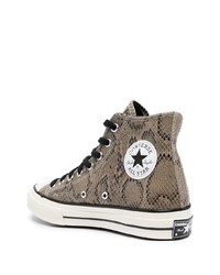 Baskets montantes en cuir imprimées serpent marron Converse