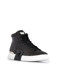 Baskets montantes en cuir imprimées serpent noires Philipp Plein