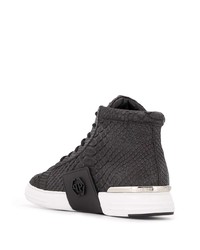 Baskets montantes en cuir imprimées serpent noires Philipp Plein