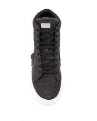 Baskets montantes en cuir imprimées serpent noires Philipp Plein