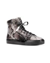 Baskets montantes en cuir imprimées serpent noires Philipp Plein