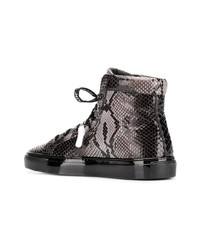 Baskets montantes en cuir imprimées serpent noires Philipp Plein