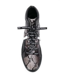 Baskets montantes en cuir imprimées serpent noires Philipp Plein