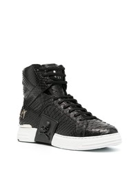 Baskets montantes en cuir imprimées serpent noires Philipp Plein