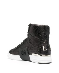 Baskets montantes en cuir imprimées serpent noires Philipp Plein