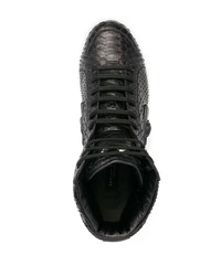 Baskets montantes en cuir imprimées serpent noires Philipp Plein